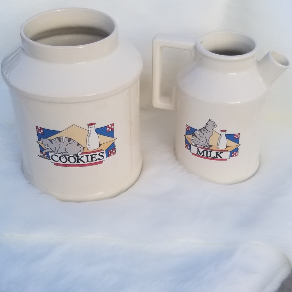 Antique Teleflora Cat "Cookies & Milk" Ceramic Set